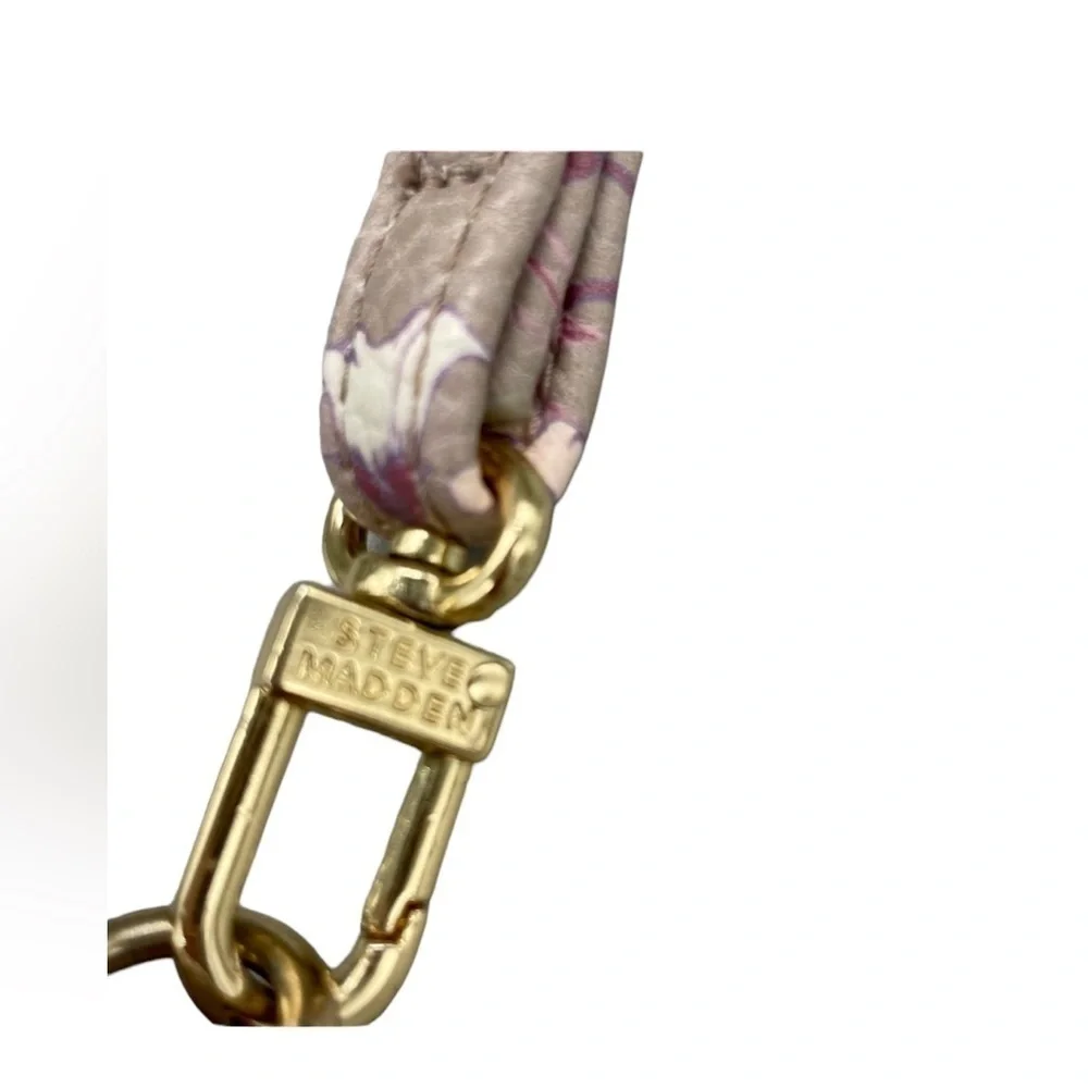 Steve Madden Wristlet floral gold zipper logo tan pink cottage garden cowgirl